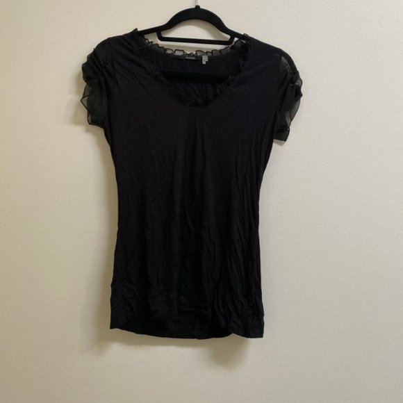 Vintage Tahari Ruffle Sheer Combination Tee - Picture 2 of 4